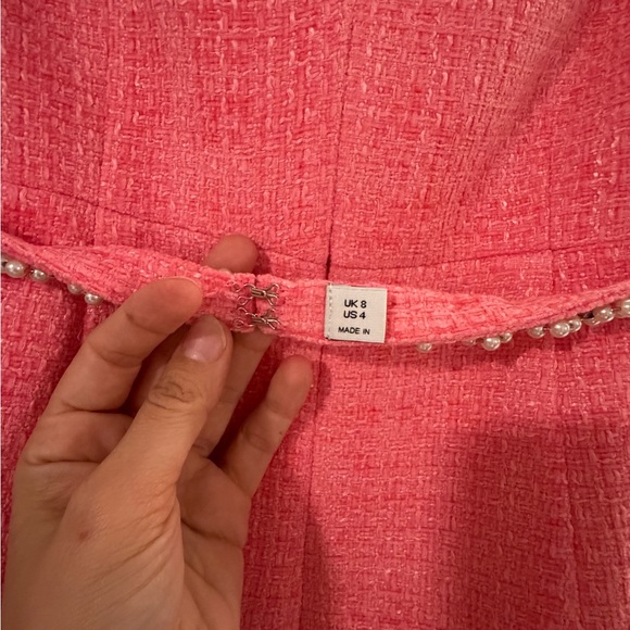 Self Portrait Pink Boucle Bow and Pearl Mini Dress - Picture 5 of 6